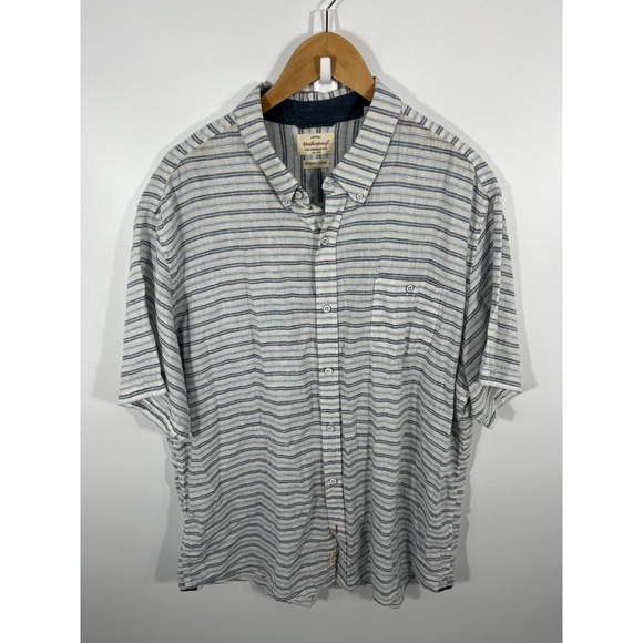 Weatherproof Vintage Other - Weatherproof Mens Linen Blend Button Down Shirt White Stripe Lightweight
